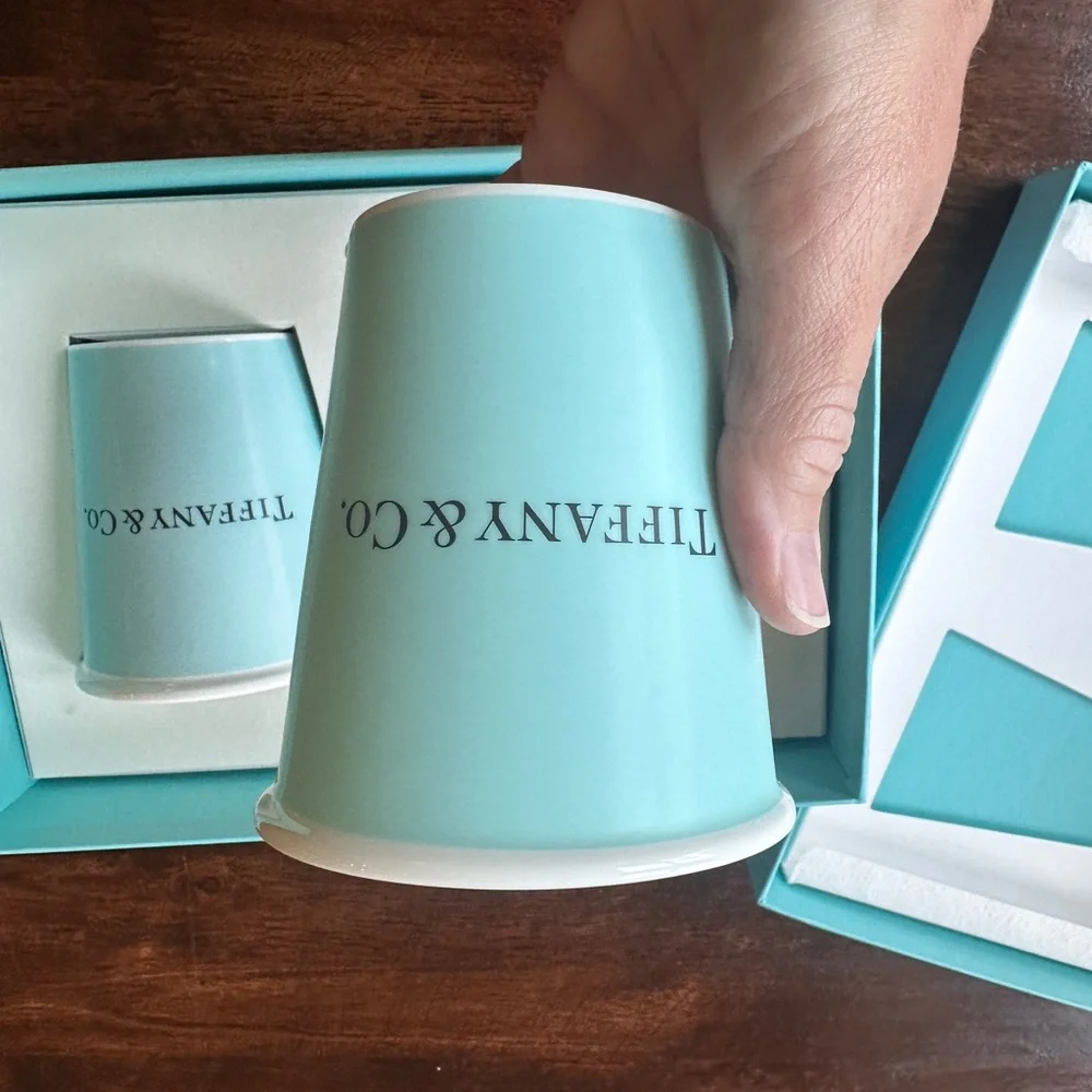 Tiffany & Co. Aqua Fine Bone Coffee Cups - Picture 3 of 6